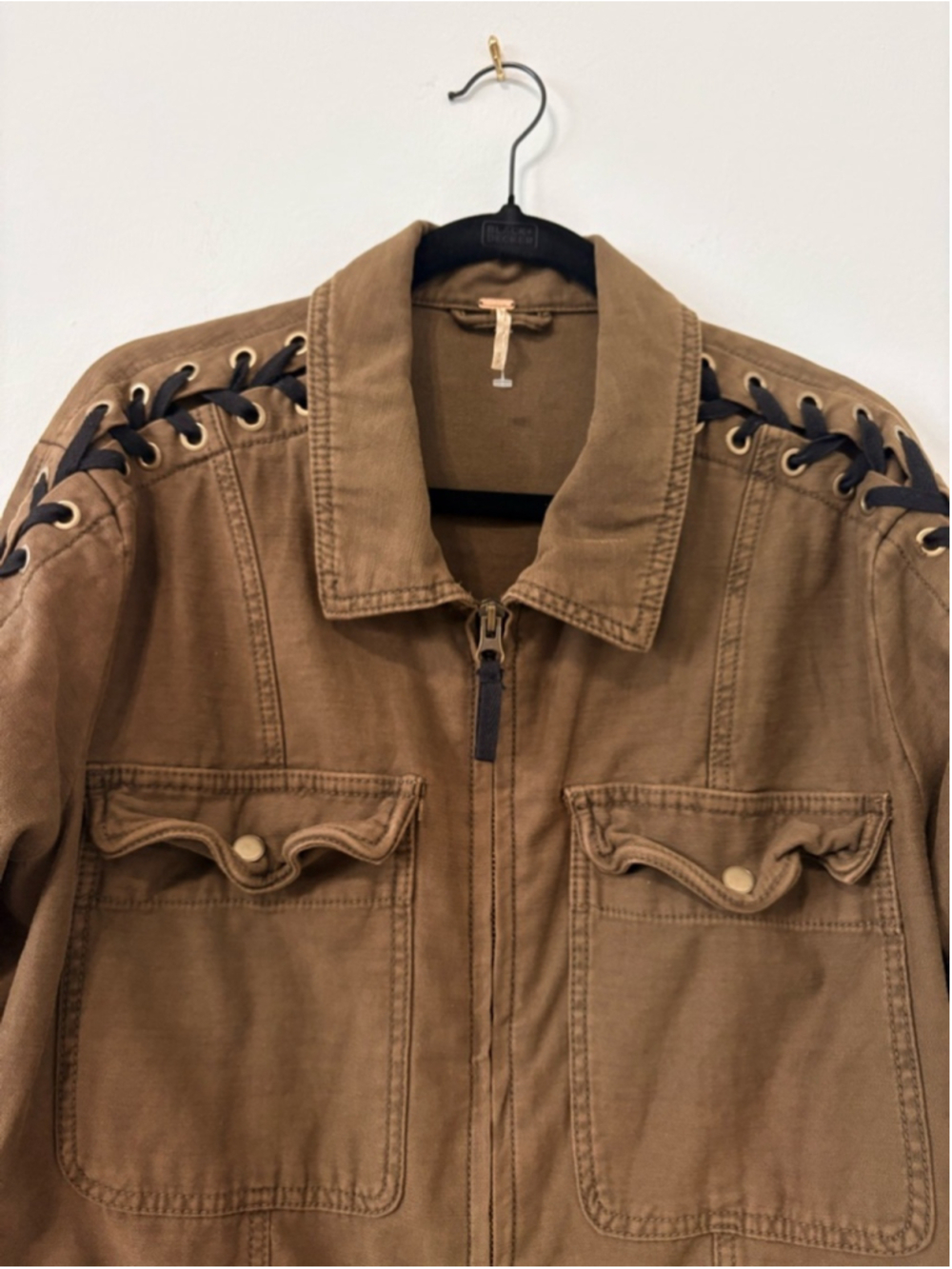 Free People Faye Military Lace Up Sleeve Jacket Brown Sz S EUC - Picture 5 of 13